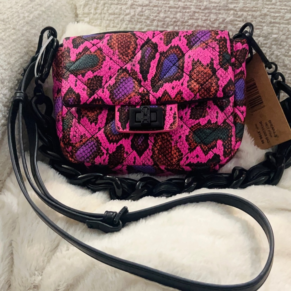 New Steve Madden BHeara Hot Pink Snake Quilted Shoulder Bag Two Strap options